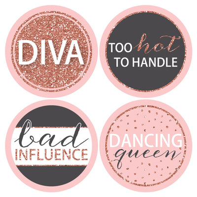 Bride Squad - Rose Gold Bridal Shower or Bachelorette Party Funny Name Tags - Party Badges Sticker Set of 12