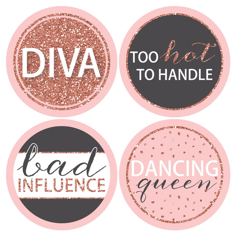 Bride Squad - Rose Gold Bridal Shower or Bachelorette Party Funny Name Tags - Party Badges Sticker Set of 12