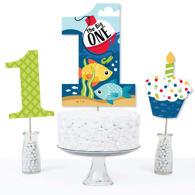 1st Birthday Reeling in the Big One - Fish First Birthday Party Centerpiece Sticks - Table Toppers - Set of 15