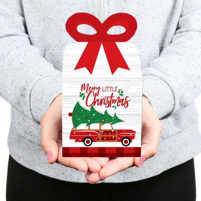Merry Little Christmas Tree - Square Favor Gift Boxes - Red Car Christmas Party Bow Boxes - Set of 12