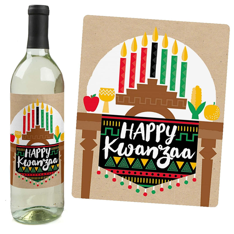Happy Kwanzaa - African Heritage Holiday Decorations for Women and Men - Wine Bottle Label Stickers - Set of 4