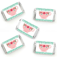 Floral Let's Par-Tea - Mini Candy Bar Wrapper Stickers - Garden Tea Party Small Favors - 40 Count