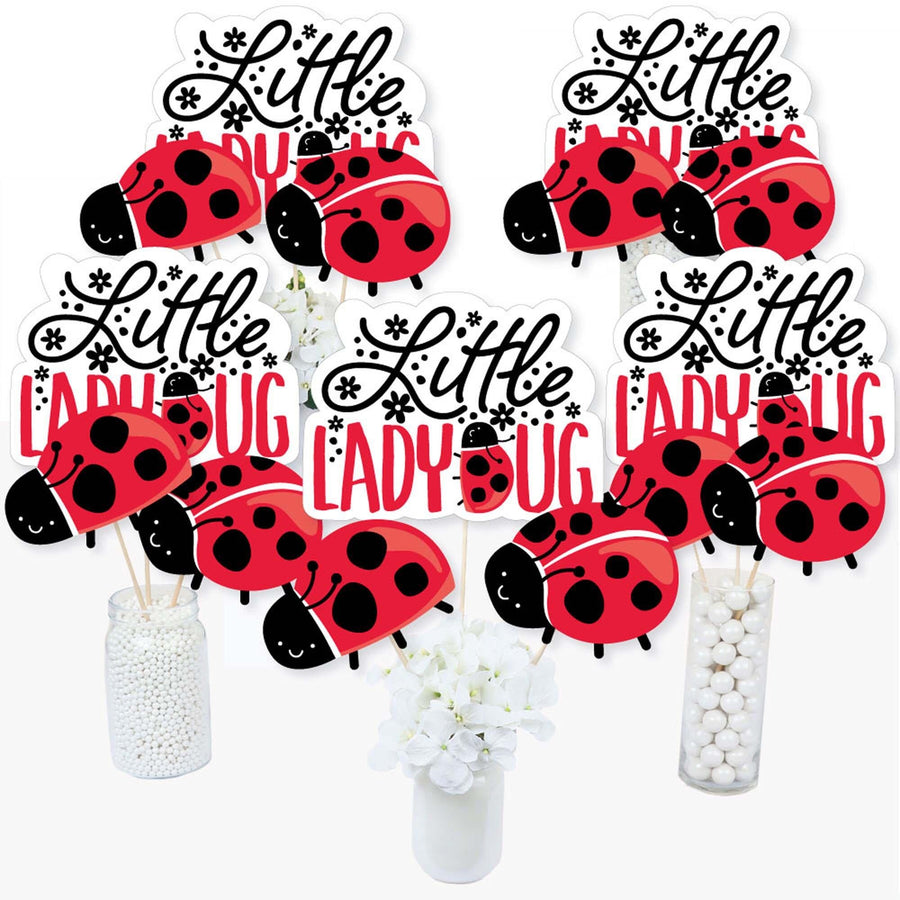 Happy Little Ladybug - Baby Shower or Birthday Party Centerpiece Sticks - Table Toppers - Set of 15
