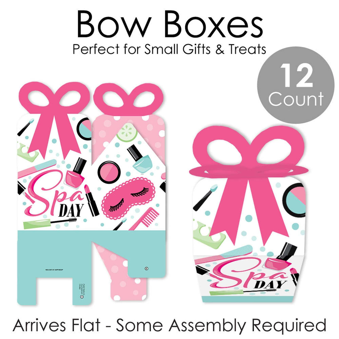 Spa Day - Square Favor Gift Boxes - Girls Makeup Party Bow Boxes - Set of 12