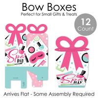 Spa Day - Square Favor Gift Boxes - Girls Makeup Party Bow Boxes - Set of 12
