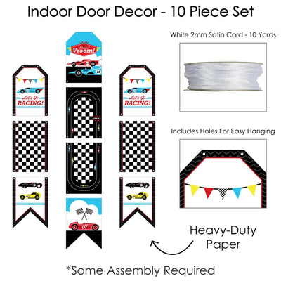 Let's Go Racing - Racecar - Hanging Vertical Paper Door Banners - Race Car Birthday Party or Baby Shower Wall Decoration Kit - Indoor Door Decor