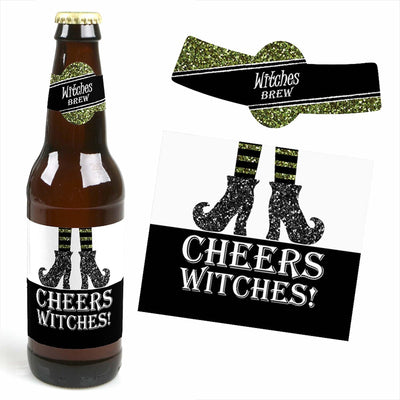 Spooktacular - Eat, Drink and Be Scary - Decorations for Women and Men - 6 Witch Brew Halloween Party Beer Bottle Labels and 1 Carrier