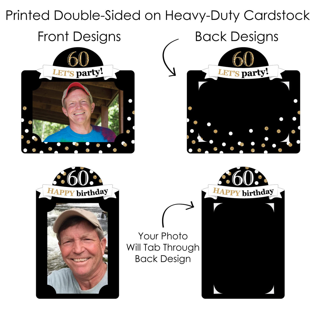 Adult 60th Birthday - Gold - Birthday Party Picture Centerpiece Sticks - Photo Table Toppers - 15 Pieces