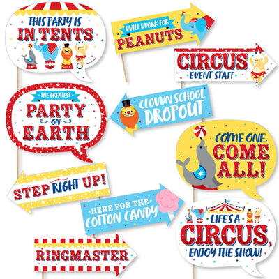 Funny Carnival - Birthday Step Right Up Circus - Carnival Themed Photo Booth Props Kit - 10 Piece