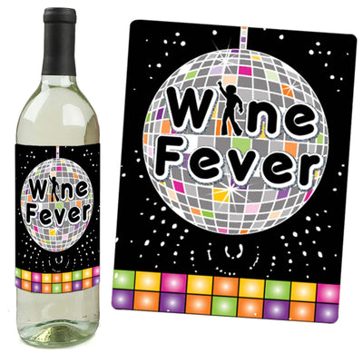 70's Disco - 1970s Party Decorations for Women and Men - Wine Bottle Label Stickers - Set of 4
