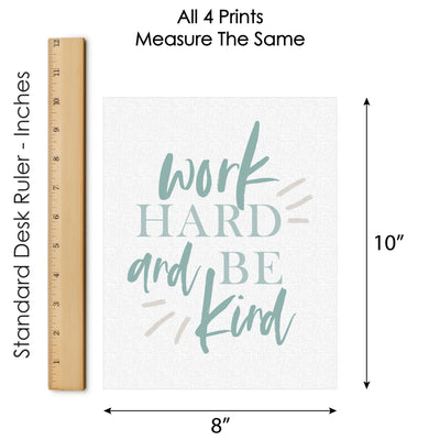 Work Hard and Be Kind - Unframed Inspirational Quotes Linen Paper Wall Art - Set of 4 - Artisms - 8 x 10 inches Colorful