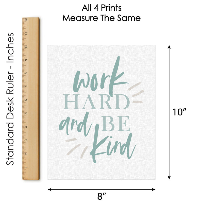 Work Hard and Be Kind - Unframed Inspirational Quotes Linen Paper Wall Art - Set of 4 - Artisms - 8 x 10 inches Colorful