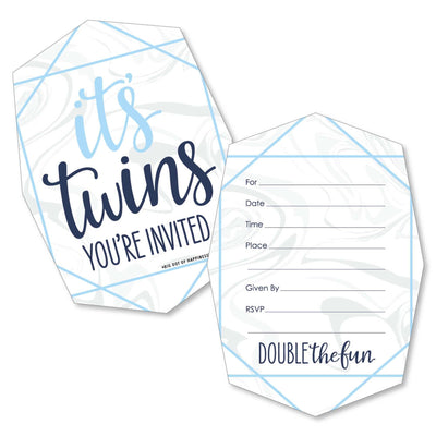 It's Twin Boys - Shaped Fill-In Invitations - Blue Twins Baby Shower Invitation Cards with Envelopes - Set of 12