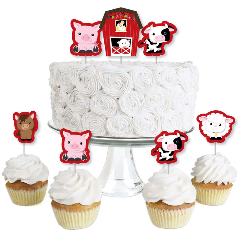 Farm Animals - Dessert Cupcake Toppers - Barnyard Baby Shower or Birthday Party Clear Treat Picks - Set of 24
