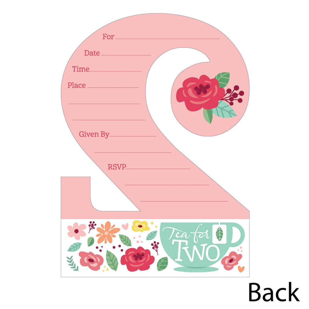 2nd Birthday Tea for Two - Shaped Fill-In Invitations - Garden Second Birthday Party Invitation Cards with Envelopes - Set of 12