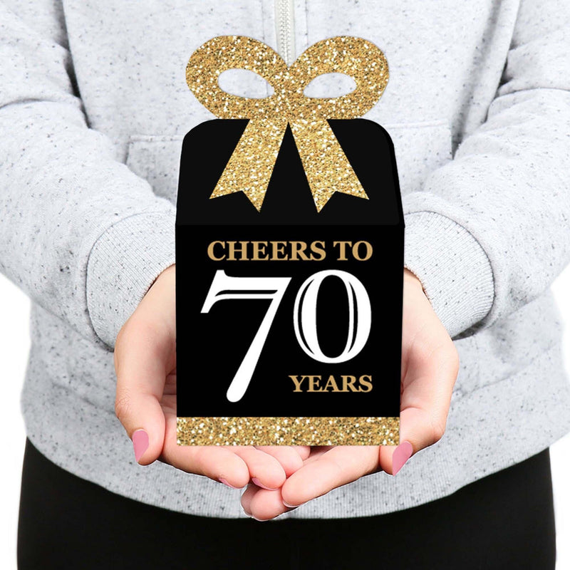 Adult 70th Birthday - Gold - Square Favor Gift Boxes - Birthday Party Bow Boxes - Set of 12