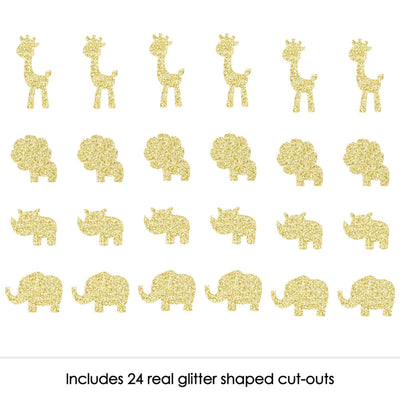 Gold Glitter Lion, Giraffe, Rhino and Elephant - No-Mess Real Gold Glitter Cut-Outs - Safari Jungle Baby Shower or Birthday Party Confetti - Set of 24