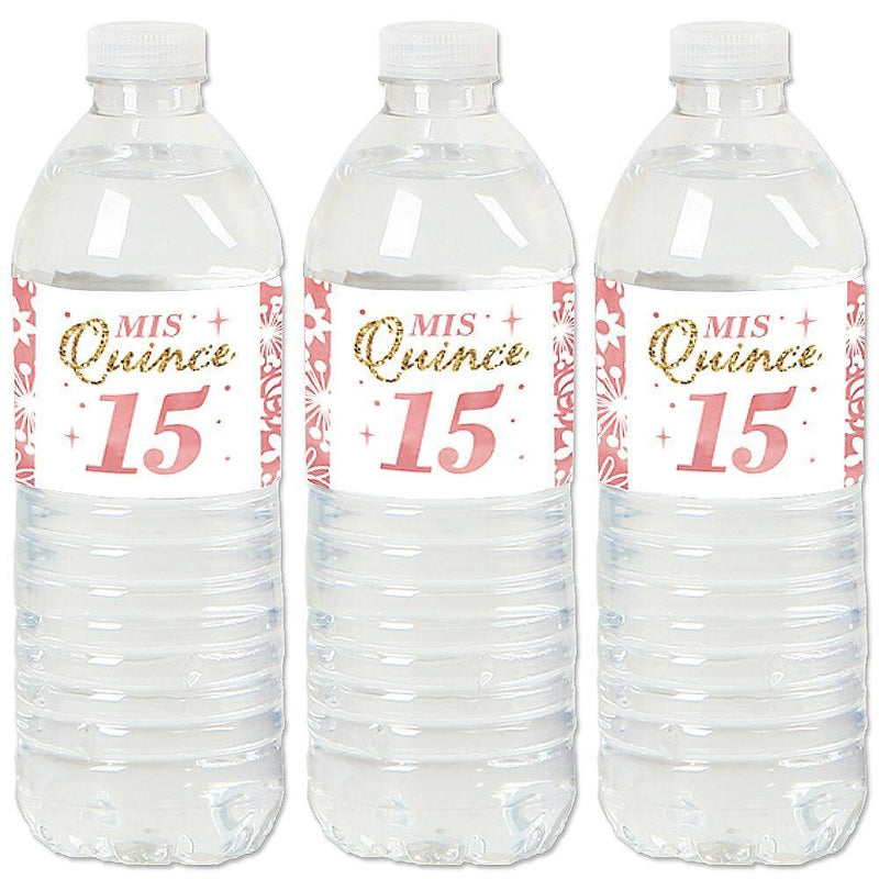 Mis Quince Anos - Quinceanera Sweet 15 Birthday Party Water Bottle Sticker Labels - Set of 20