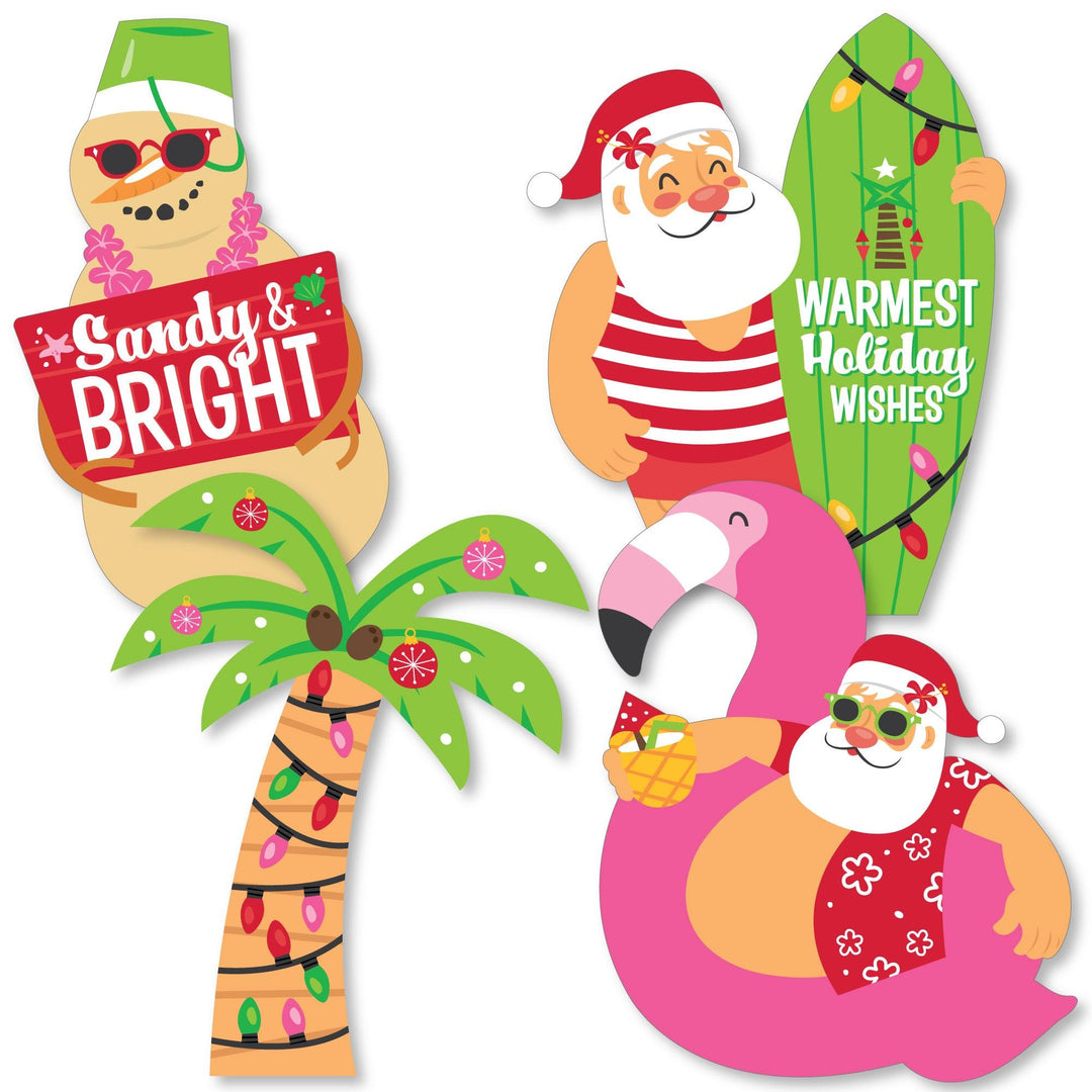 Tropical Christmas - Santa, Snowman, Palm Tree Decorations DIY Beach Santa Holiday Party Essentials - Set of 20