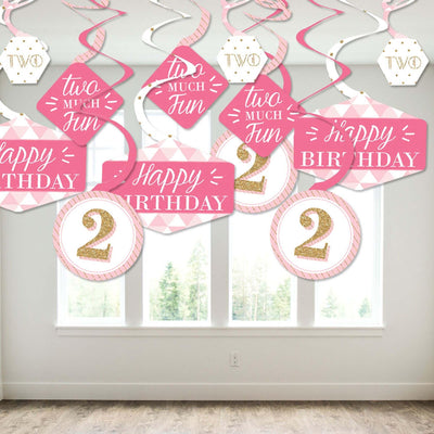 2nd Birthday Girl - Two Much Fun - Second Birthday Party Hanging Decor - Party Decoration Swirls - Set of 40
