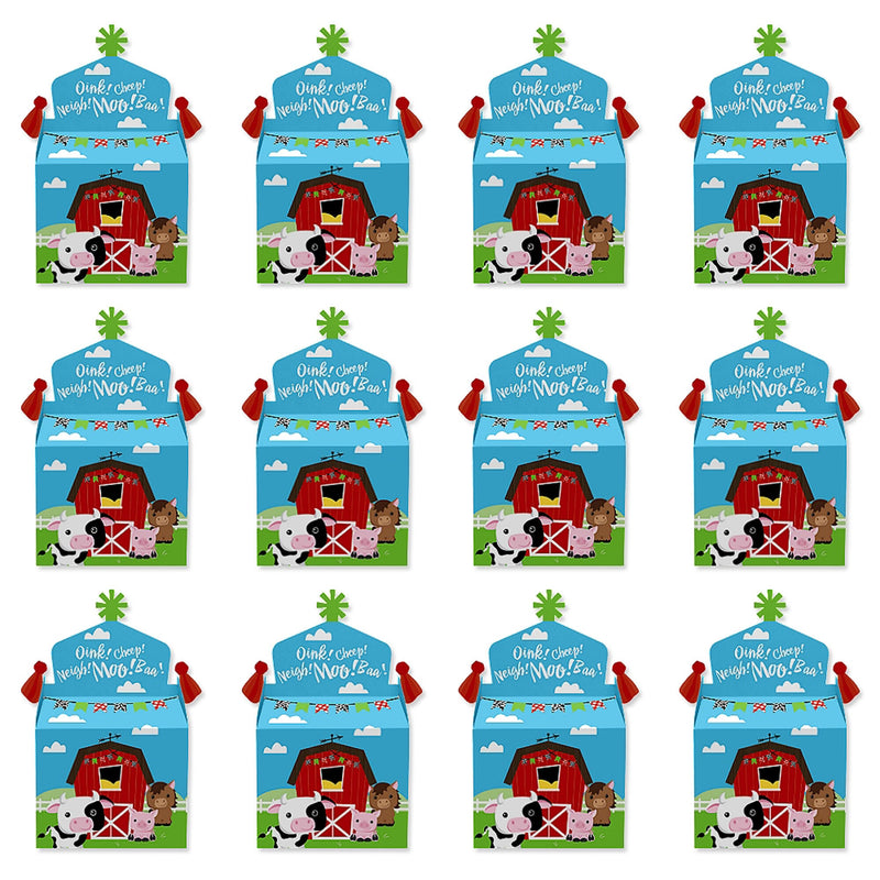 Farm Animals - Treat Box Party Favors - Barnyard Baby Shower or Birthday Party Goodie Gable Boxes - Set of 12