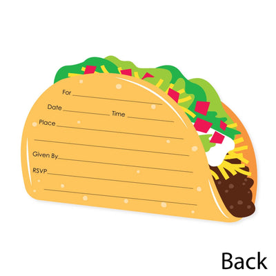 Taco 'Bout Fun - Shaped Fill-In Invitations - Mexican Fiesta Invitation Cards with Envelopes - Set of 12