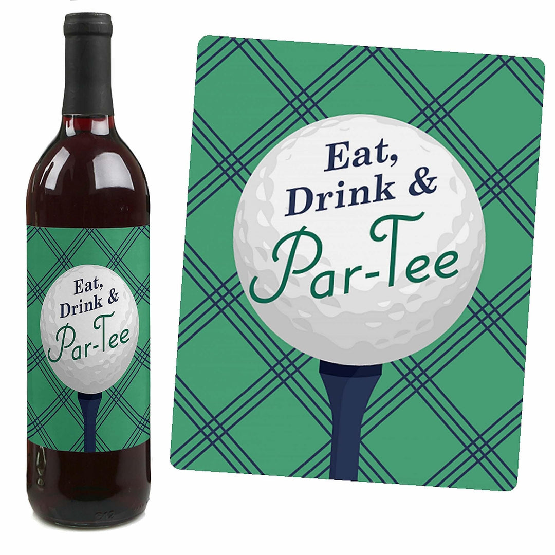 Par-Tee Time - Golf - Birthday or Retirement Party Decorations for Women and Men - Wine Bottle Label Stickers - Set of 4