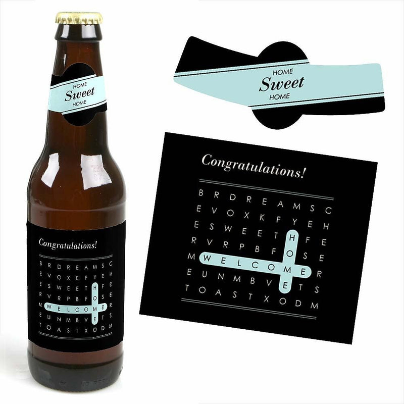 Home Sweet Home - Decorations for Women and Men - 6 Beer Bottle Labels and 1 Carrier - Housewarming Gift for Women and Men