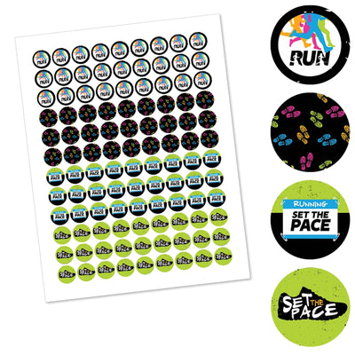 Set The Pace - Running - Track, Cross Country or Marathon Round Candy Sticker Favors - Labels Fit Hershey's Kisses - 108 ct