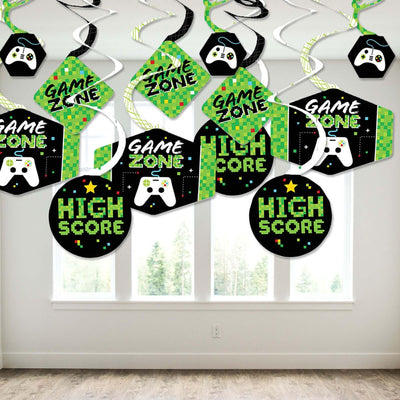 Game Zone - Pixel Video Game Party or Birthday Party Hanging Decor - Party Decoration Swirls - Set of 40