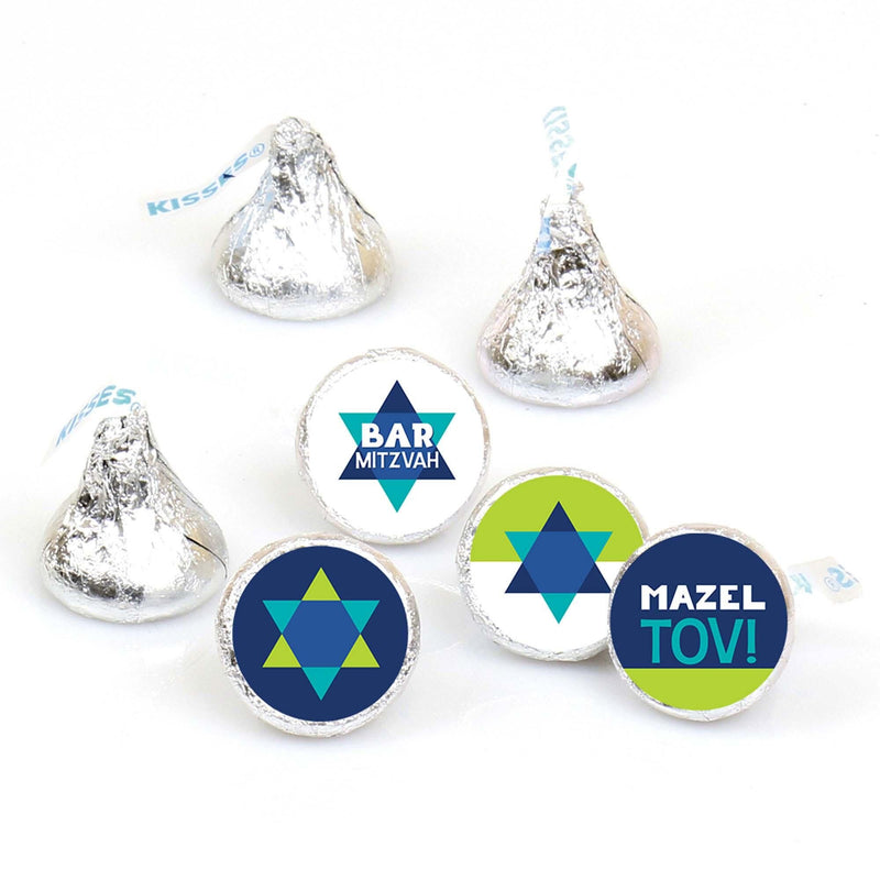 Blue Bar Mitzvah - Boy Party Round Candy Sticker Favors - Labels Fit Hershey&