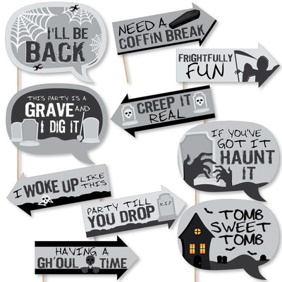 Funny Graveyard Tombstones - 10 Piece Halloween Party Photo Booth Props Kit