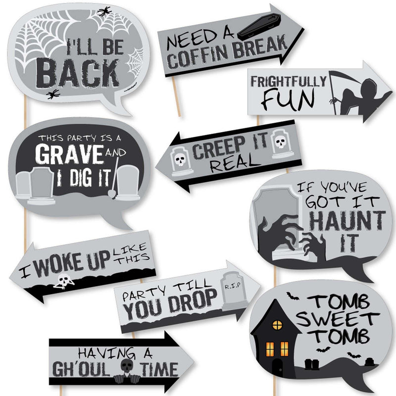 Funny Graveyard Tombstones - 10 Piece Halloween Party Photo Booth Props Kit