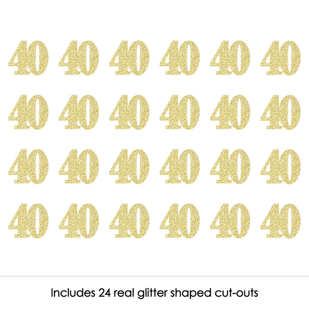 Gold Glitter 40 - No-Mess Real Gold Glitter Cut-Out Numbers - 40th Birthday Party Confetti - Set of 24