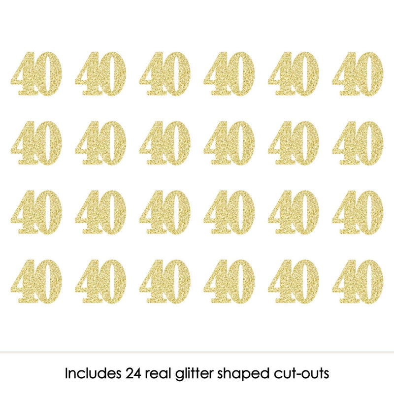 Gold Glitter 40 - No-Mess Real Gold Glitter Cut-Out Numbers - 40th Birthday Party Confetti - Set of 24