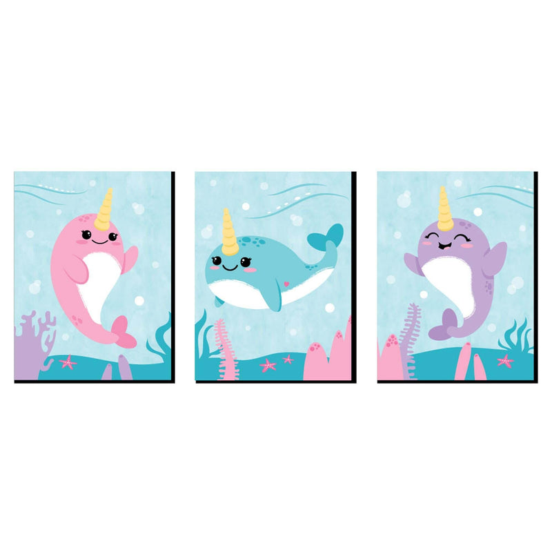 Narwhal Girl - Girl Under The Sea Nursery Wall Art and Kids Room Decor - 7.5 x 10 inches - Set of 3 Prints