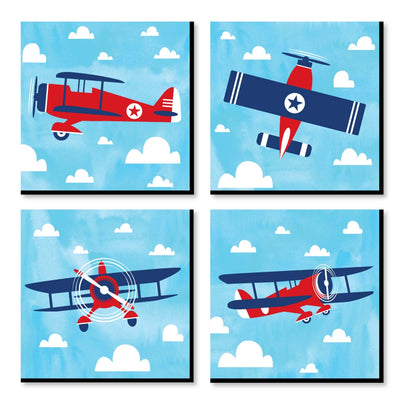 Taking Flight - Airplane - Vintage Plane Kids Room, Nursery Decor and Home Decor - 11 x 11 inches Nursery Wall Art - Set of 4 Prints for Baby's Room