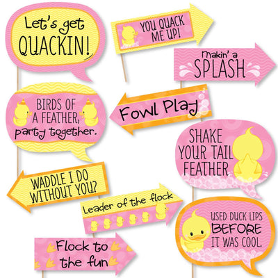 Funny Pink Ducky Duck - 10 Piece Baby Shower or Birthday Party Photo Booth Props Kit