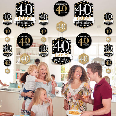 Adult 40th Birthday - Gold - Birthday Party DIY Dangler Backdrop - Hanging Vertical Decorations - 30 Pieces