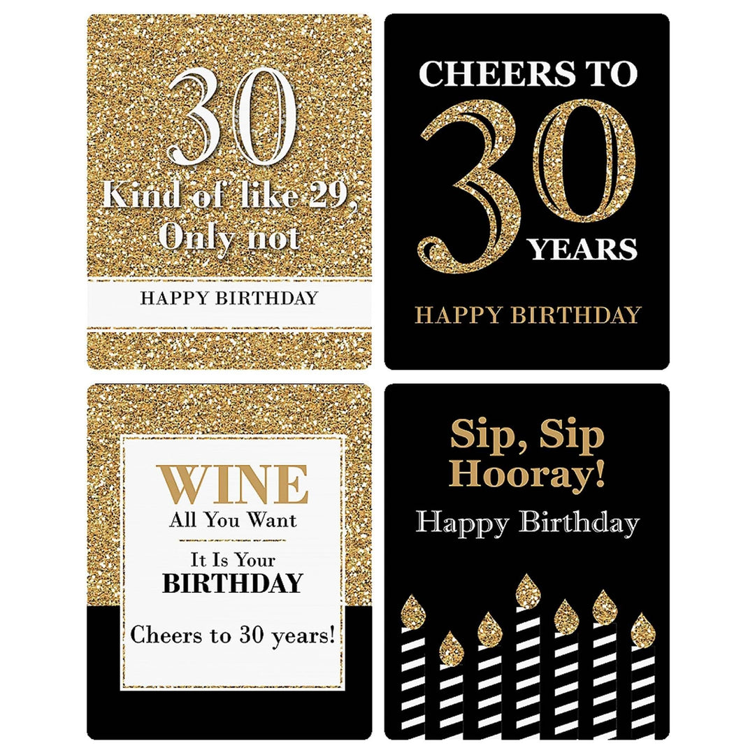Adult 30th Birthday - Gold - Decorations for Women and Men - Wine Bottle Label Birthday Party Gift - Set of 4