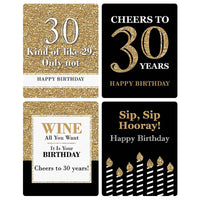 Adult 30th Birthday - Gold - Decorations for Women and Men - Wine Bottle Label Birthday Party Gift - Set of 4