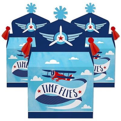 Taking Flight - Airplane - Treat Box Party Favors - Vintage Plane Baby Shower or Birthday Party Goodie Gable Boxes - Set of 12