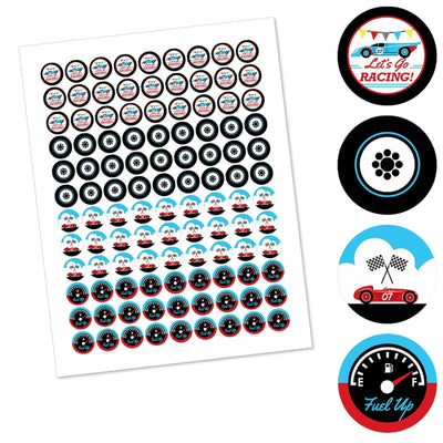 Let's Go Racing - Racecar - Race Car Birthday Party or Baby Shower Round Candy Sticker Favors - Labels Fit Hershey's Kisses - 108 ct