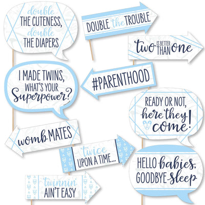Funny It's Twin Boys - 10 Piece Blue Twins Baby Shower Photo Booth Props Kit