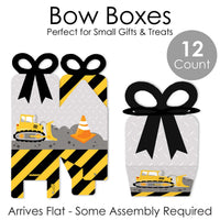 Dig It - Construction Party Zone - Square Favor Gift Boxes - Baby Shower or Birthday Party Bow Boxes - Set of 12
