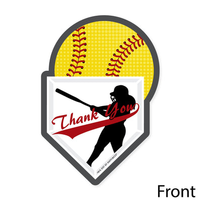 Grand Slam - Fastpitch Softball - Shaped Thank You Cards - Birthday Party or Baby Shower Thank You Note Cards with Envelopes - Set of 12