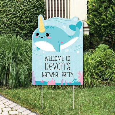 Narwhal Girl - Party Decorations - Under The Sea Baby Shower or Birthday Party Personalized Welcome Yard Sign