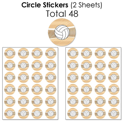 Bump, Set, Spike - Volleyball - Mini Candy Bar Wrappers, Round Candy Stickers and Circle Stickers - Baby Shower or Birthday Party Candy Favor Sticker Kit - 304 Pieces