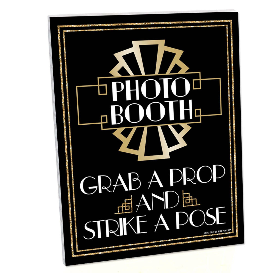 Roaring 20's Photo Booth Sign - 1920s Art Deco Jazz Party Decorations - Printed on Sturdy Plastic Material - 10.5 x 13.75 inches - Sign with Stand - 1 Piece