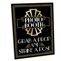 Roaring 20's Photo Booth Sign - 1920s Art Deco Jazz Party Decorations - Printed on Sturdy Plastic Material - 10.5 x 13.75 inches - Sign with Stand - 1 Piece